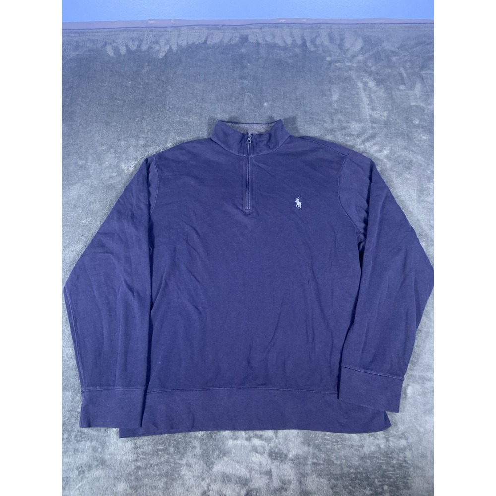 Polo Ralph Lauren Sweater Mens L Blue Cotton Sport 1/4 Zip Pull Over Sweatshirt